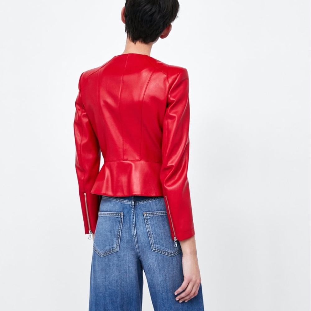 RARE & GORGEOUS ZARA NWT Faux Leather Red Jacket - Picture 8 of 8